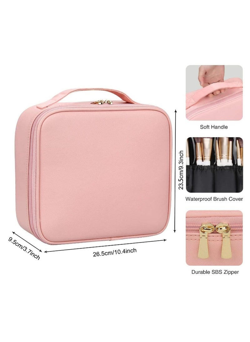 Large capacity travel makeup bag, waterproof Oxford cloth portable storage box/makeup case, cosmetic and brush organizer with adjustable dividers (pink) - Image 2